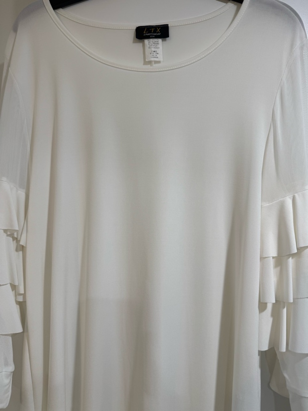 LTX Sportswear White Ruffle Sleeve Women’s Top